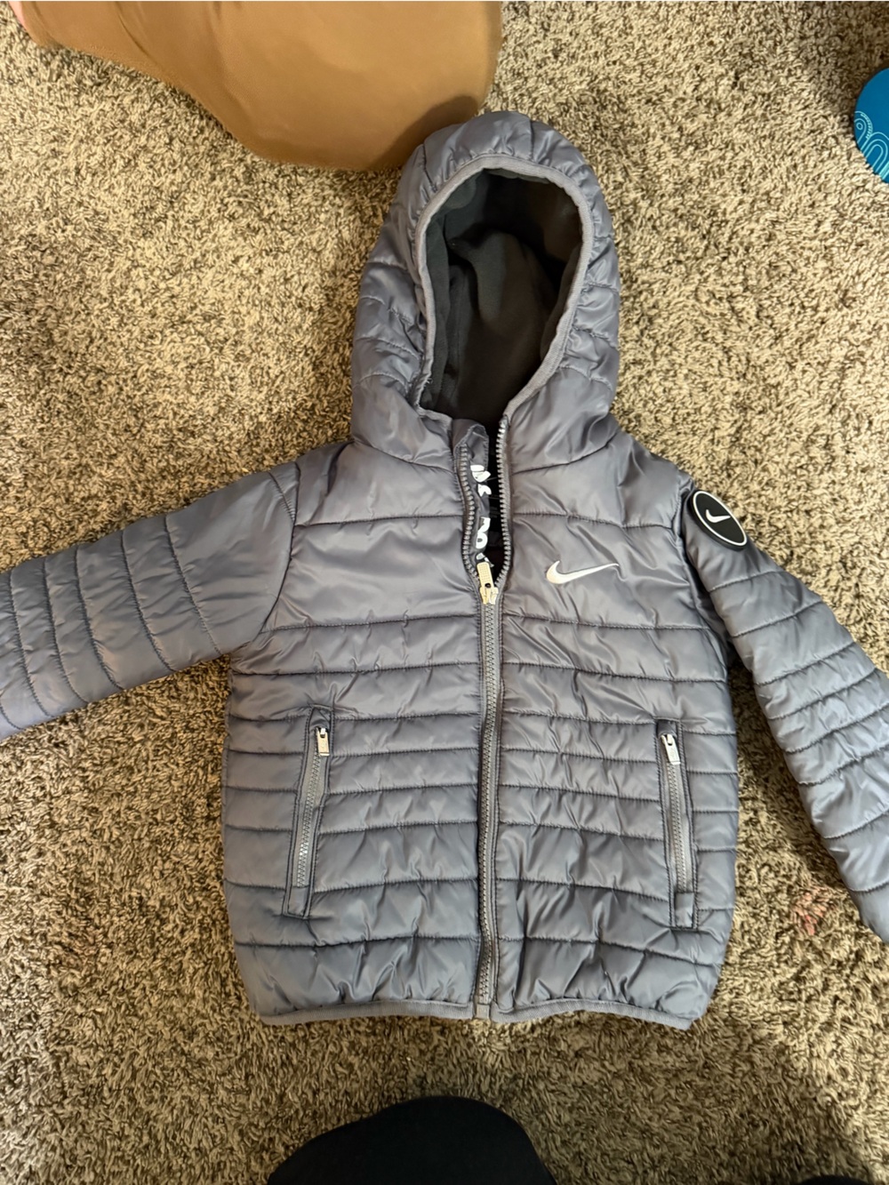 Nike Kids Gray Quilted Hooded Puffer Jacket